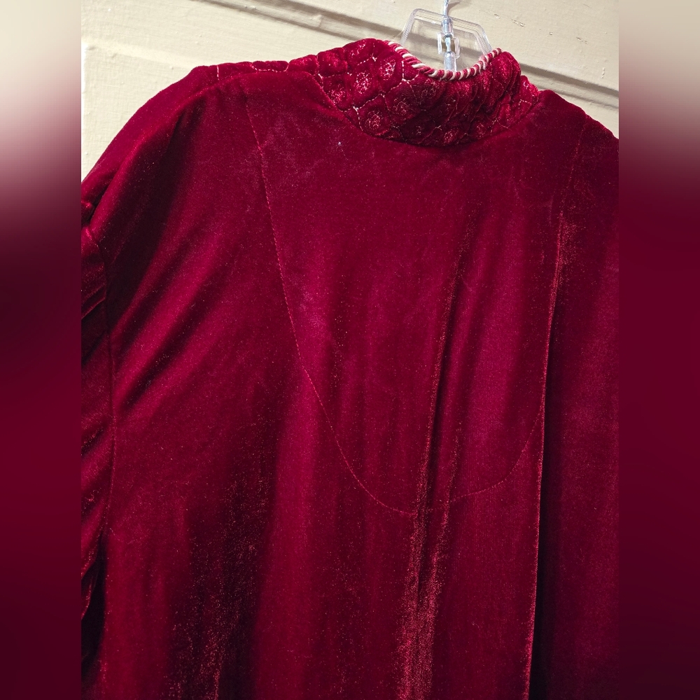 Adonna Velvet Zip Front Christmas Red Embroidered Robe Night Dress Size: L - Picture 2 of 9